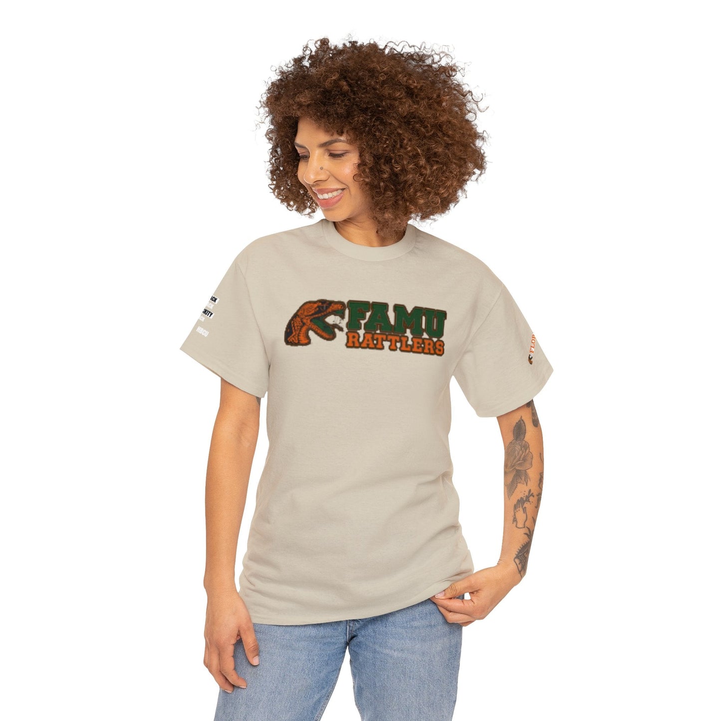 FAMU Rattler Tee with HBCU images on sleeves, FL A&M University Grad, Rattler Nation Tee, hbcu TShirt, Famuly Shirt, shirt for melanin hbcu - Mighty Lifestyle