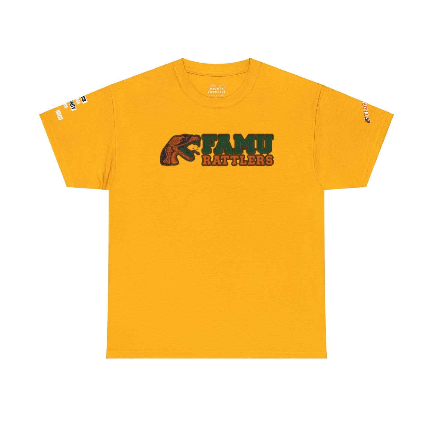 FAMU Rattler Tee with HBCU images on sleeves, FL A&M University Grad, Rattler Nation Tee, hbcu TShirt, Famuly Shirt, shirt for melanin hbcu - Mighty Lifestyle