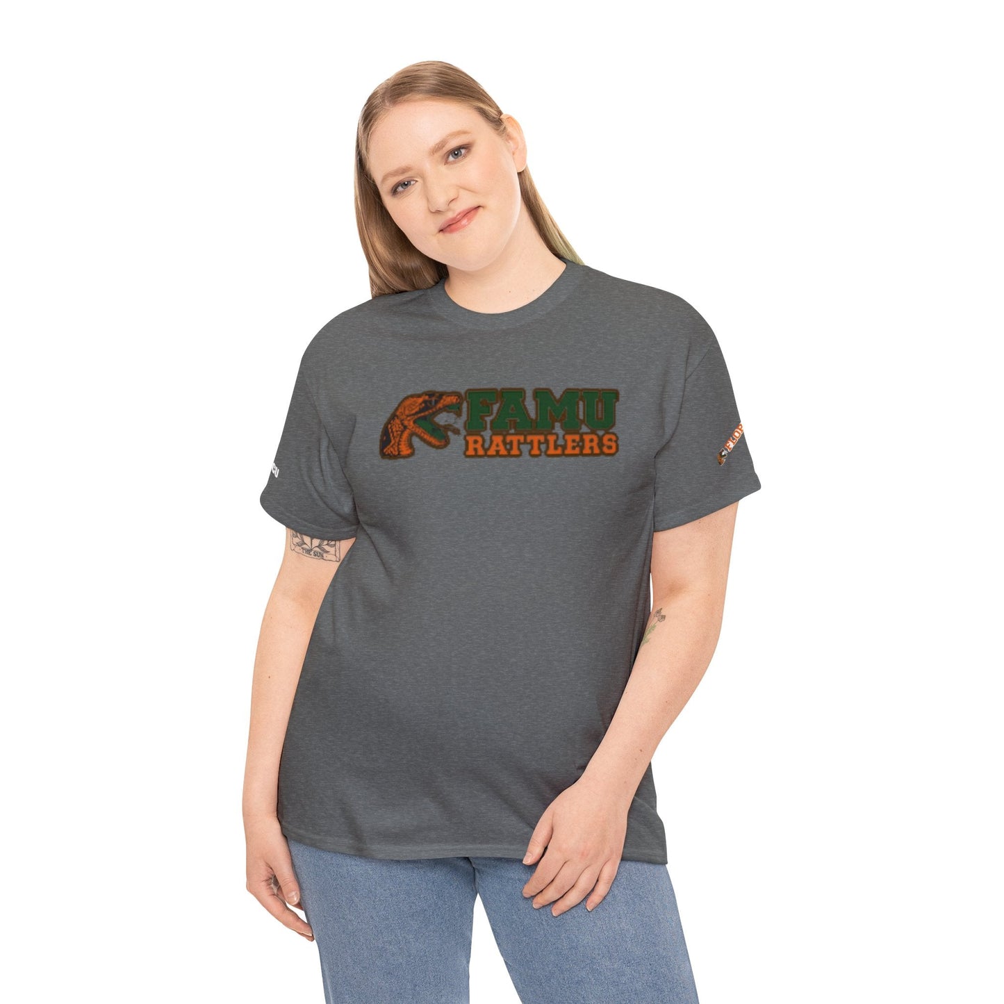 FAMU Rattler Tee with HBCU images on sleeves, FL A&M University Grad, Rattler Nation Tee, hbcu TShirt, Famuly Shirt, shirt for melanin hbcu - Mighty Lifestyle