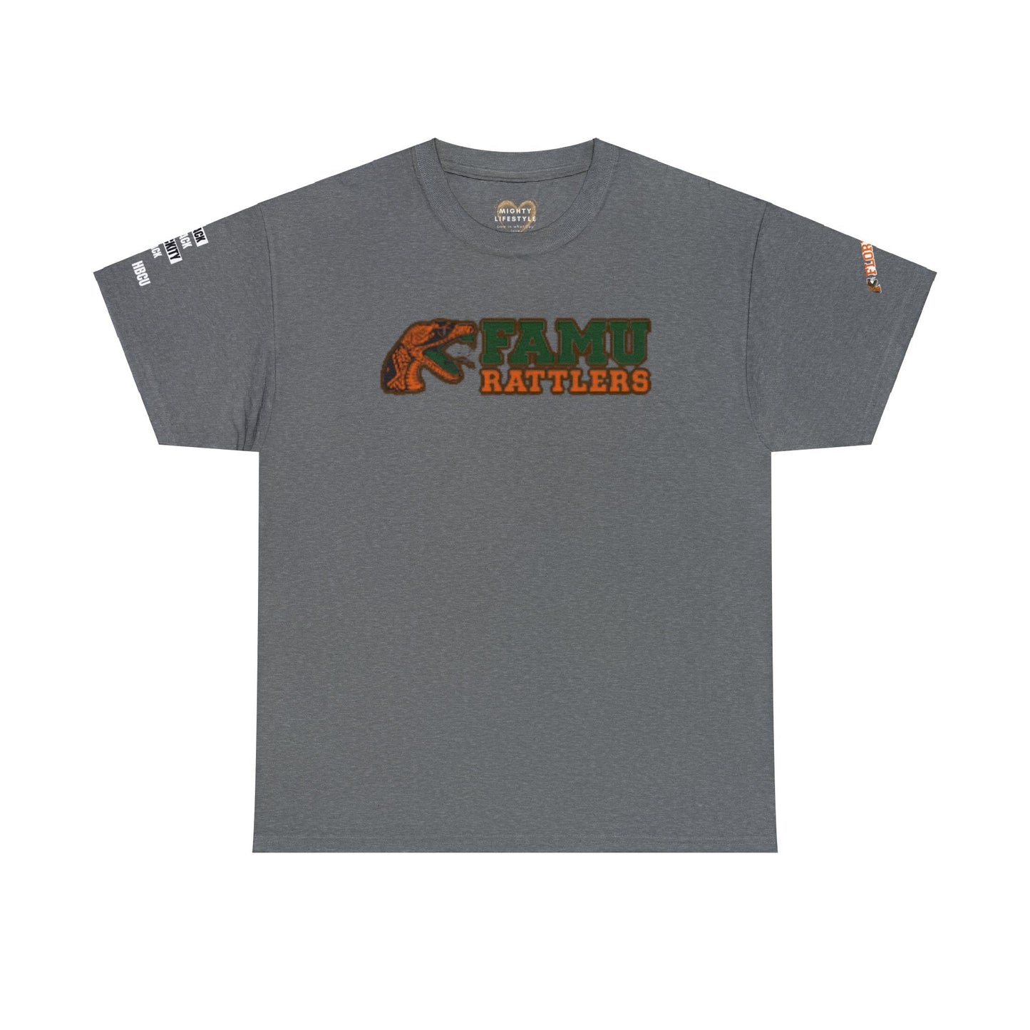 FAMU Rattler Tee with HBCU images on sleeves, FL A&M University Grad, Rattler Nation Tee, hbcu TShirt, Famuly Shirt, shirt for melanin hbcu - Mighty Lifestyle