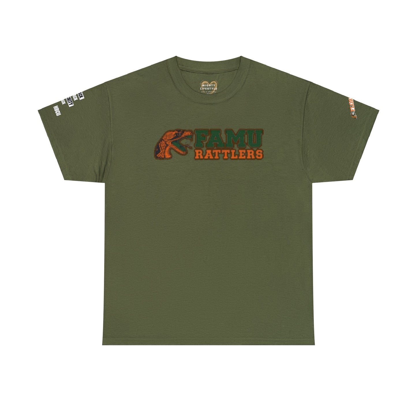 FAMU Rattler Tee with HBCU images on sleeves, FL A&M University Grad, Rattler Nation Tee, hbcu TShirt, Famuly Shirt, shirt for melanin hbcu - Mighty Lifestyle