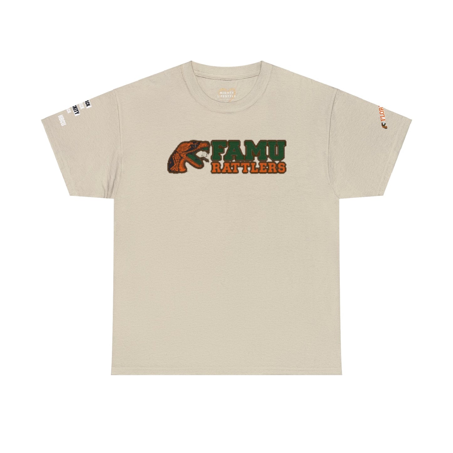 FAMU Rattler Tee with HBCU images on sleeves, FL A&M University Grad, Rattler Nation Tee, hbcu TShirt, Famuly Shirt, shirt for melanin hbcu - Mighty Lifestyle