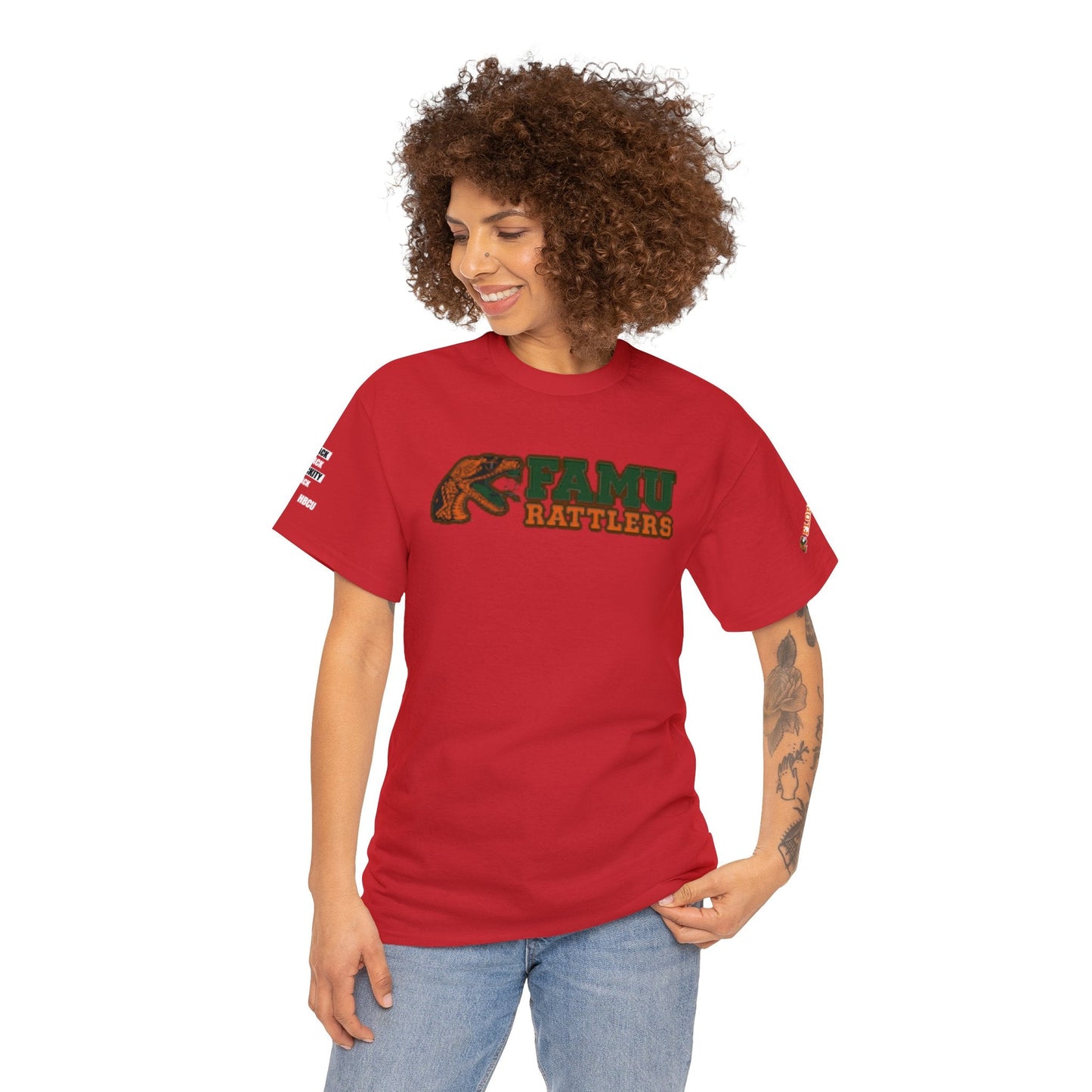 FAMU Rattler Tee with HBCU images on sleeves, FL A&M University Grad, Rattler Nation Tee, hbcu TShirt, Famuly Shirt, shirt for melanin hbcu - Mighty Lifestyle