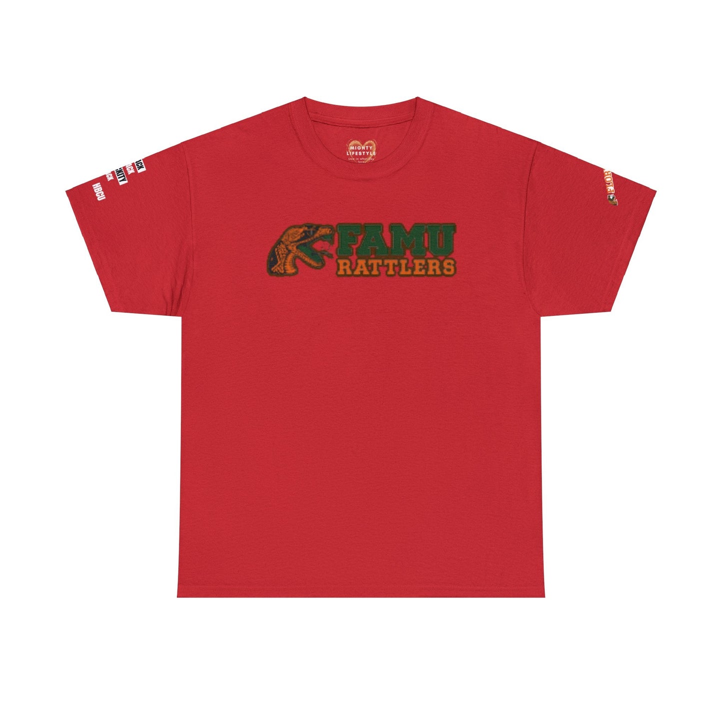 FAMU Rattler Tee with HBCU images on sleeves, FL A&M University Grad, Rattler Nation Tee, hbcu TShirt, Famuly Shirt, shirt for melanin hbcu - Mighty Lifestyle