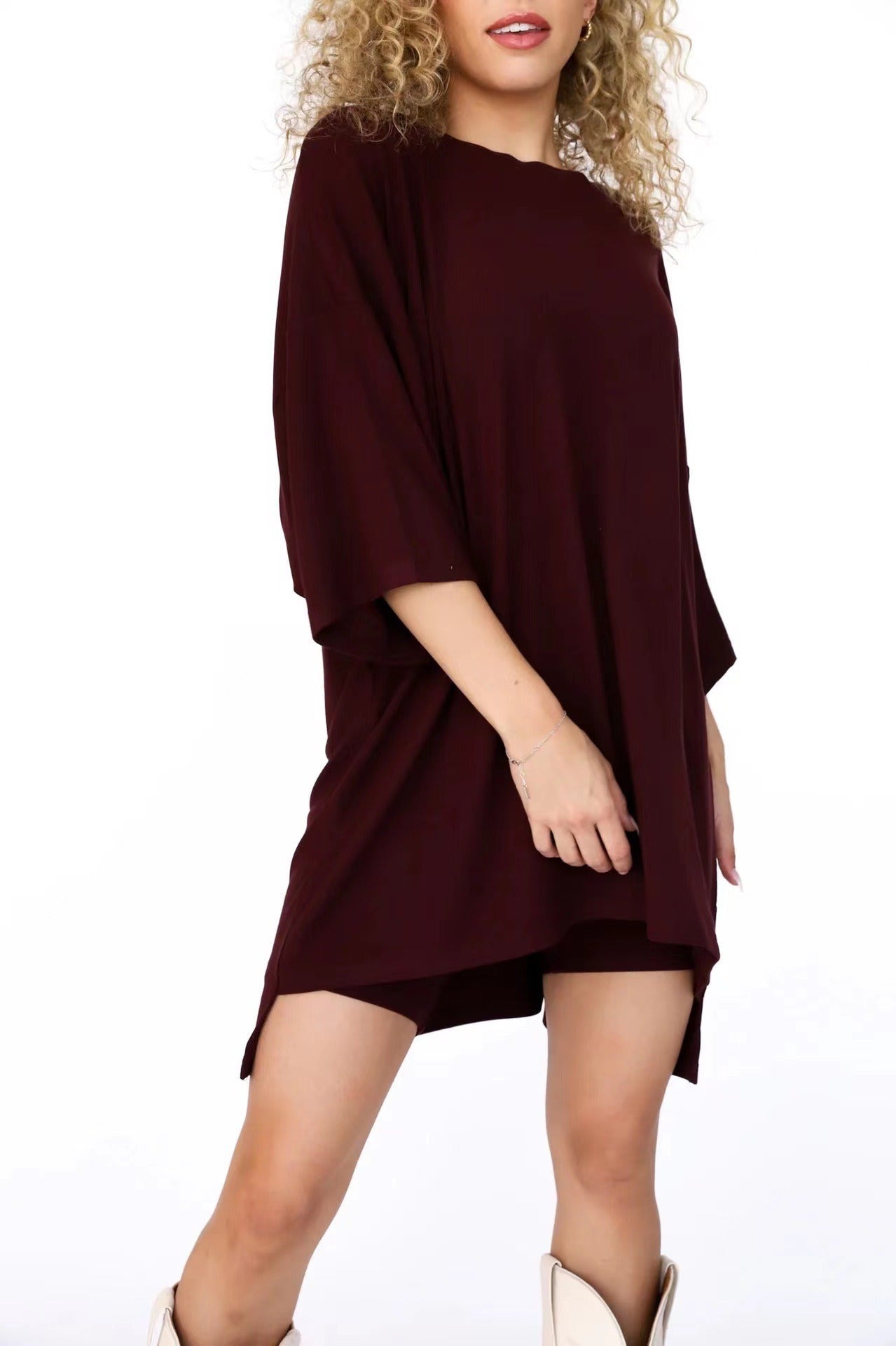 Fancies Fashionable solid color loose T-shirt tight shorts two - piece set for women - Mighty Lifestyle