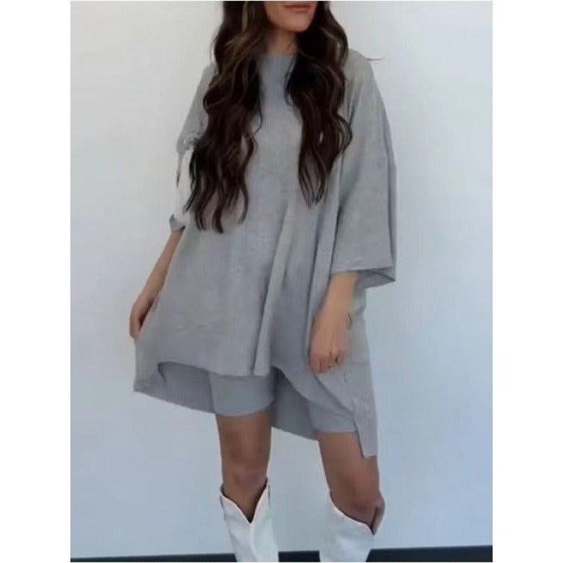 Fancies Fashionable solid color loose T-shirt tight shorts two - piece set for women - Mighty Lifestyle