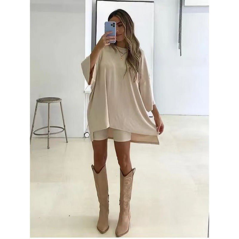 Fancies Fashionable solid color loose T-shirt tight shorts two - piece set for women - Mighty Lifestyle