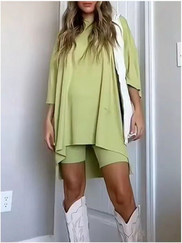 Fancies Fashionable solid color loose T-shirt tight shorts two - piece set for women - Mighty Lifestyle