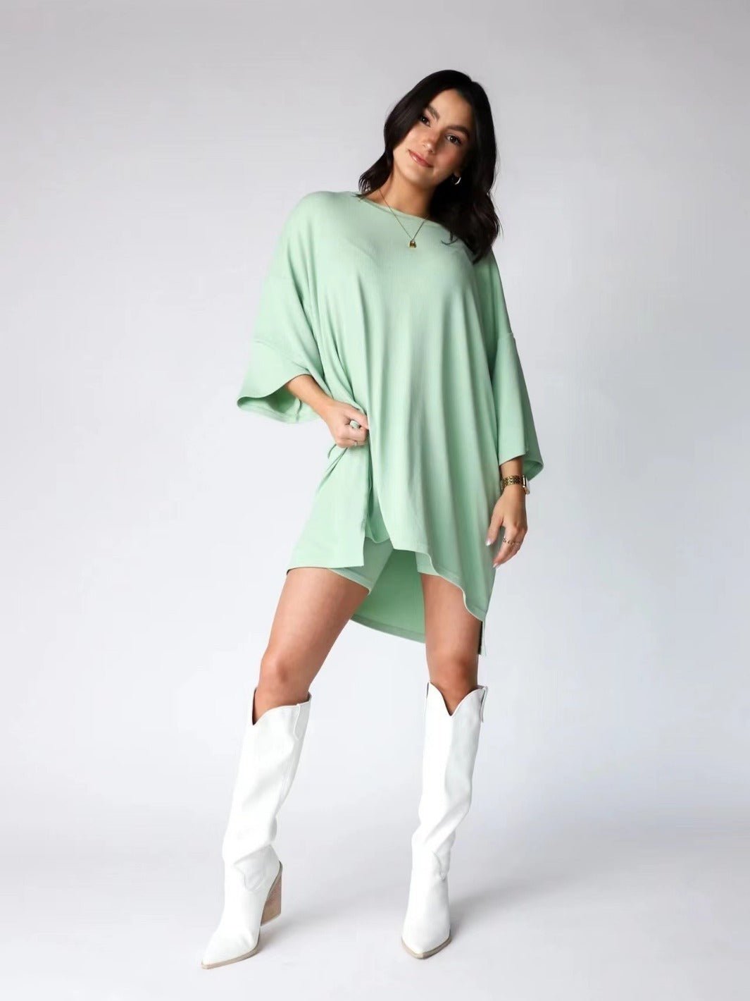 Fancies Fashionable solid color loose T-shirt tight shorts two - piece set for women - Mighty Lifestyle