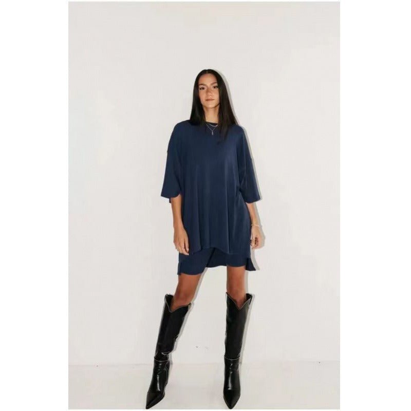 Fancies Fashionable solid color loose T-shirt tight shorts two - piece set for women - Mighty Lifestyle