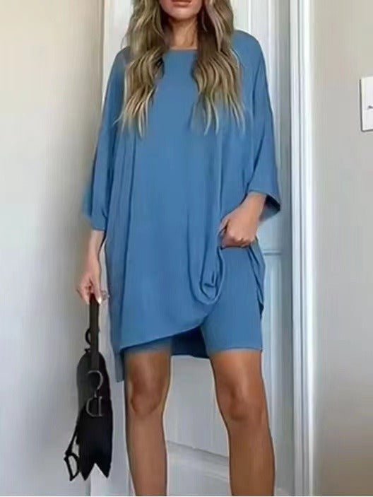 Fancies Fashionable solid color loose T-shirt tight shorts two - piece set for women - Mighty Lifestyle