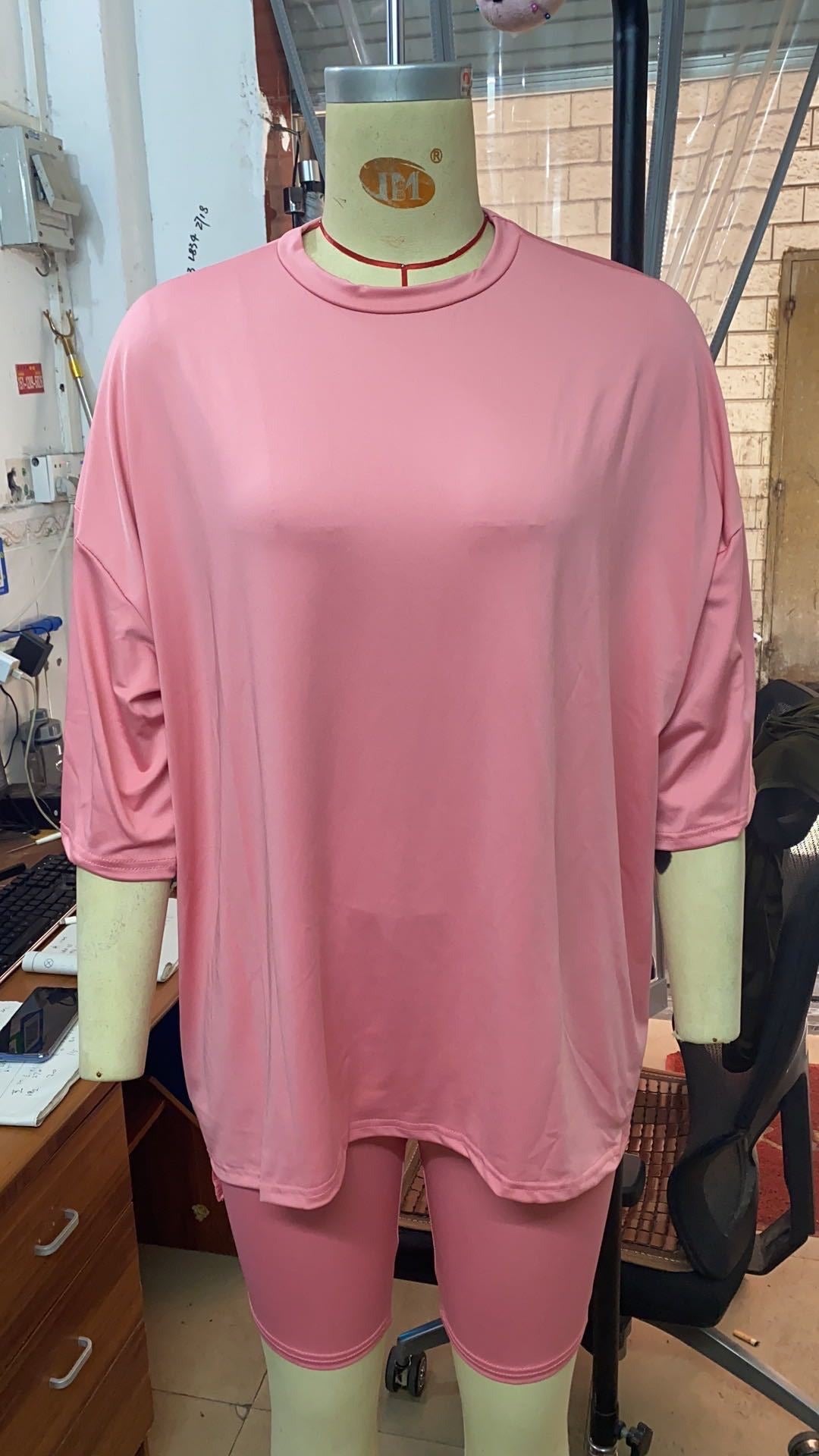 Fancies Fashionable solid color loose T-shirt tight shorts two - piece set for women - Mighty Lifestyle