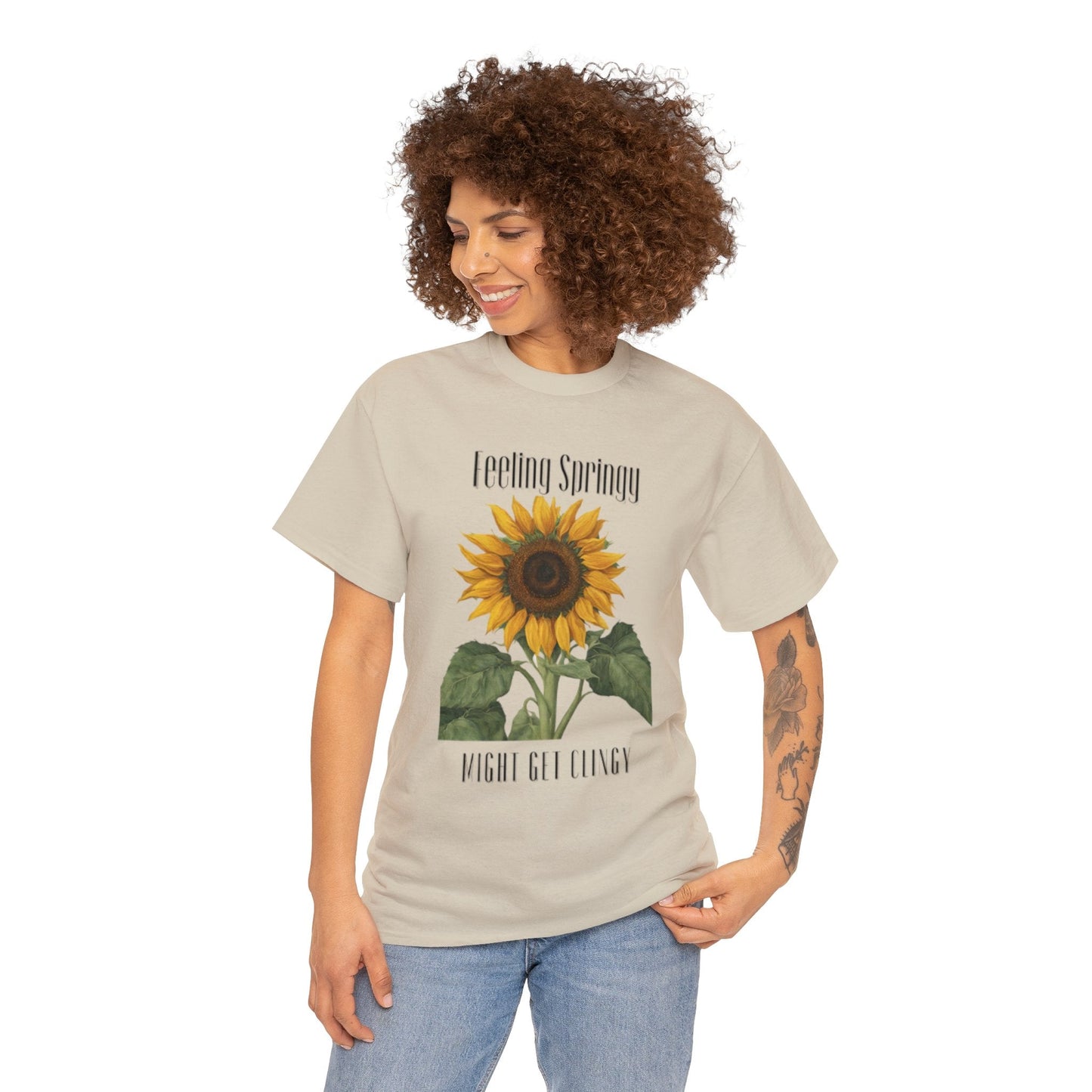 Feeling Springy, Might Get Clingy | Spring Shirt | Clingy Shirt | Sunflower Shirt | Unisex Heavy Cotton Tee - Mighty Lifestyle