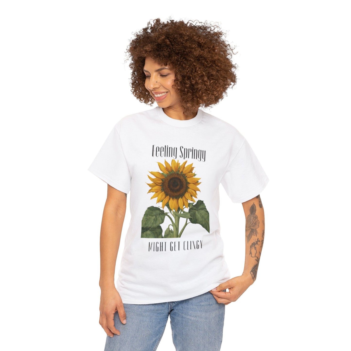 Feeling Springy, Might Get Clingy | Spring Shirt | Clingy Shirt | Sunflower Shirt | Unisex Heavy Cotton Tee - Mighty Lifestyle
