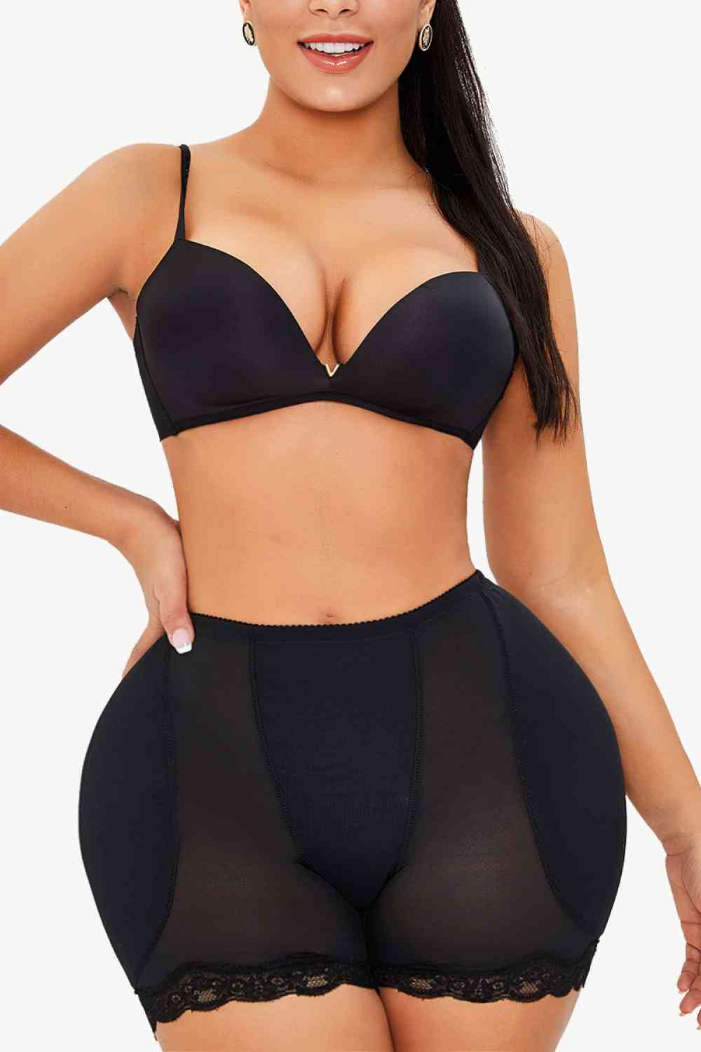 Full Size Scalloped Lace Trim Pull - On Shaping Shorts - Mighty Lifestyle