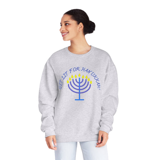 Get Lit for Hannukah Sweater, Ugly Sweater, Holiday Sweater, Sweater Party, Funny Holiday Sweater Unisex NuBlend® Crewneck Sweatshirt - Mighty Lifestyle