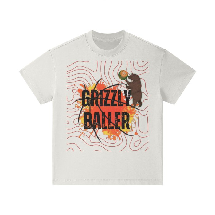 Grizzly Baller Basketball Shirt, Kids Heavyweight 305G Earth Tone FOG 100% Cotton T-Shirt Mighty Lifestyle - Mighty Lifestyle