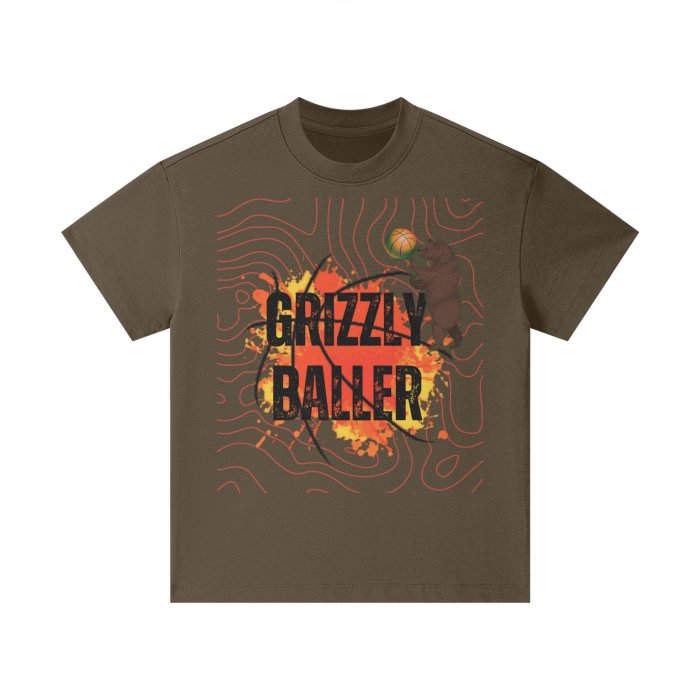 Grizzly Baller Basketball Shirt, Kids Heavyweight 305G Earth Tone FOG 100% Cotton T-Shirt Mighty Lifestyle - Mighty Lifestyle