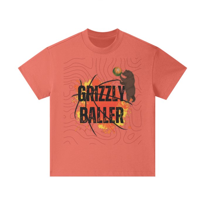 Grizzly Baller Basketball Shirt, Kids Heavyweight 305G Earth Tone FOG 100% Cotton T-Shirt Mighty Lifestyle - Mighty Lifestyle