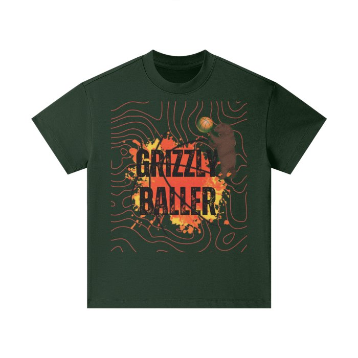 Grizzly Baller Basketball Shirt, Kids Heavyweight 305G Earth Tone FOG 100% Cotton T-Shirt Mighty Lifestyle - Mighty Lifestyle