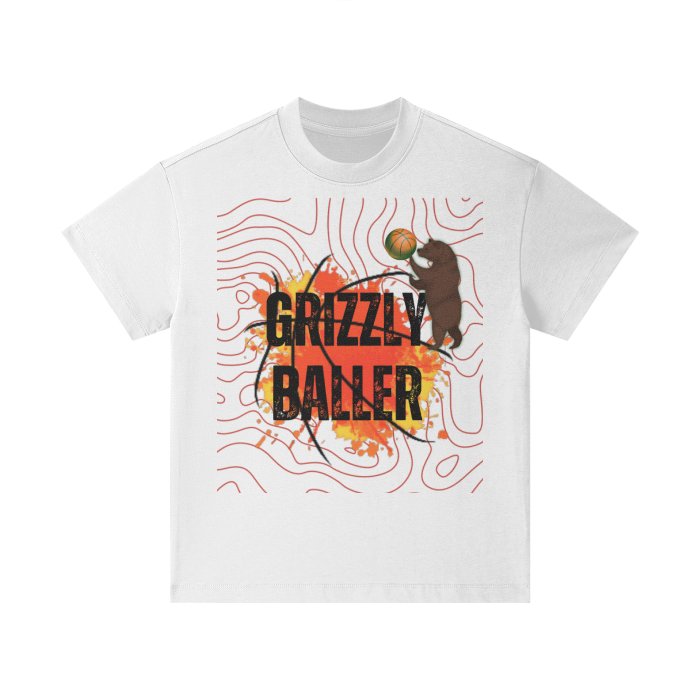 Grizzly Baller Basketball Shirt, Kids Heavyweight 305G Earth Tone FOG 100% Cotton T-Shirt Mighty Lifestyle - Mighty Lifestyle