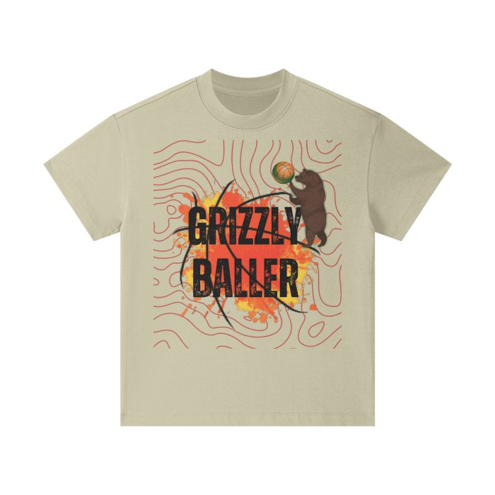 Grizzly Baller Basketball Shirt, Kids Heavyweight 305G Earth Tone FOG 100% Cotton T-Shirt Mighty Lifestyle - Mighty Lifestyle