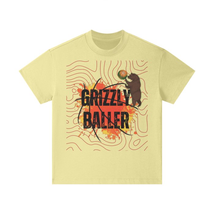 Grizzly Baller Basketball Shirt, Kids Heavyweight 305G Earth Tone FOG 100% Cotton T-Shirt Mighty Lifestyle - Mighty Lifestyle