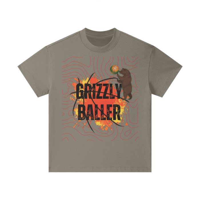 Grizzly Baller Basketball Shirt, Kids Heavyweight 305G Earth Tone FOG 100% Cotton T-Shirt Mighty Lifestyle - Mighty Lifestyle