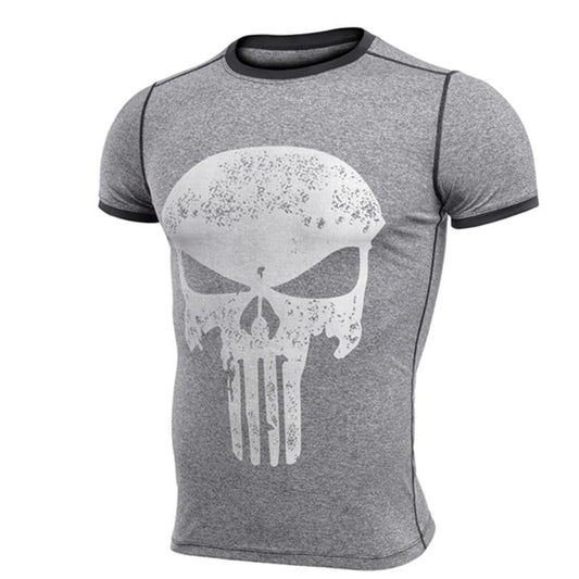 Gym Workout Crossfit Shirt, Punisher Running Shirt Men T-shirt Short Sleeve Compression Shirts Gym T Shirt Fitness Sport Shirt - Mighty Lifestyle