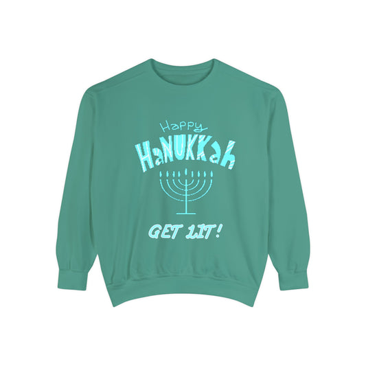 Hanukkah Sweater, Holiday, Hanukkah Season, Ugly Sweater, Sweater Party, Unisex Garment - Dyed Sweatshirt - Mighty Lifestyle