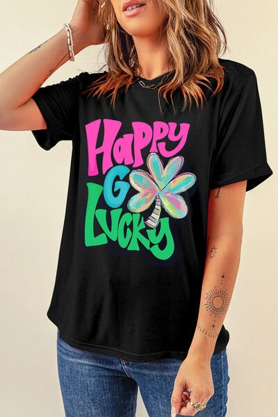 Happy Graphic Round Neck T-Shirt - Mighty Lifestyle