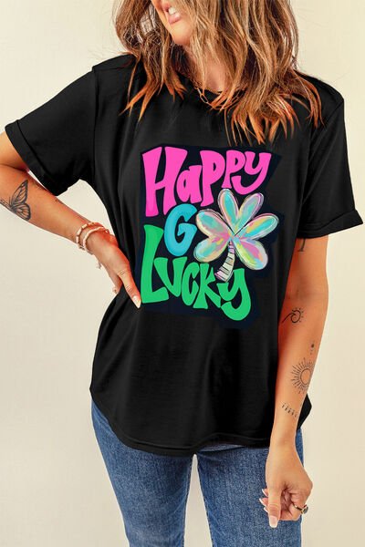 Happy Graphic Round Neck T-Shirt - Mighty Lifestyle