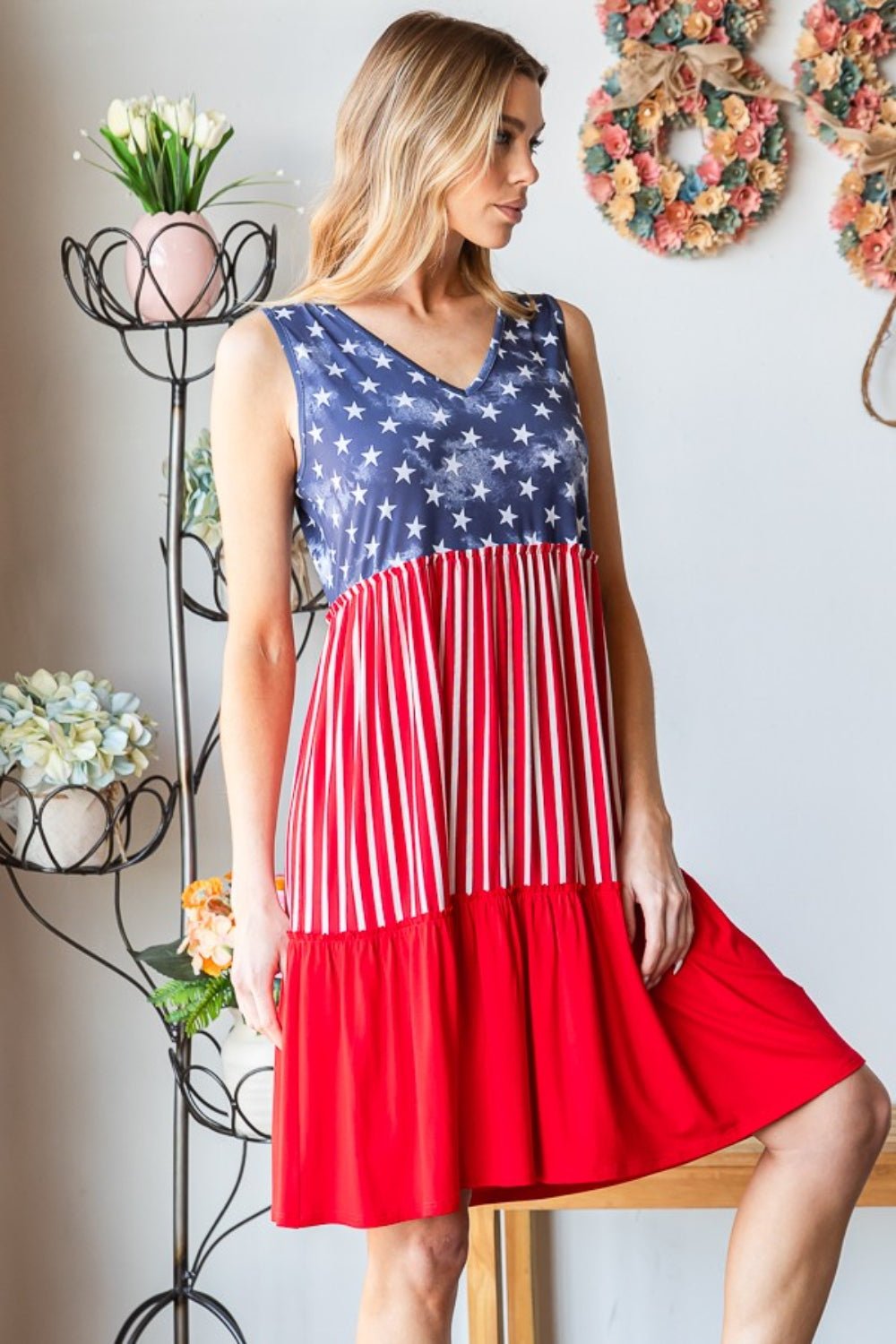 Heimish Full Size US Flag Theme Contrast Tank Dress | American Dress - Mighty Lifestyle