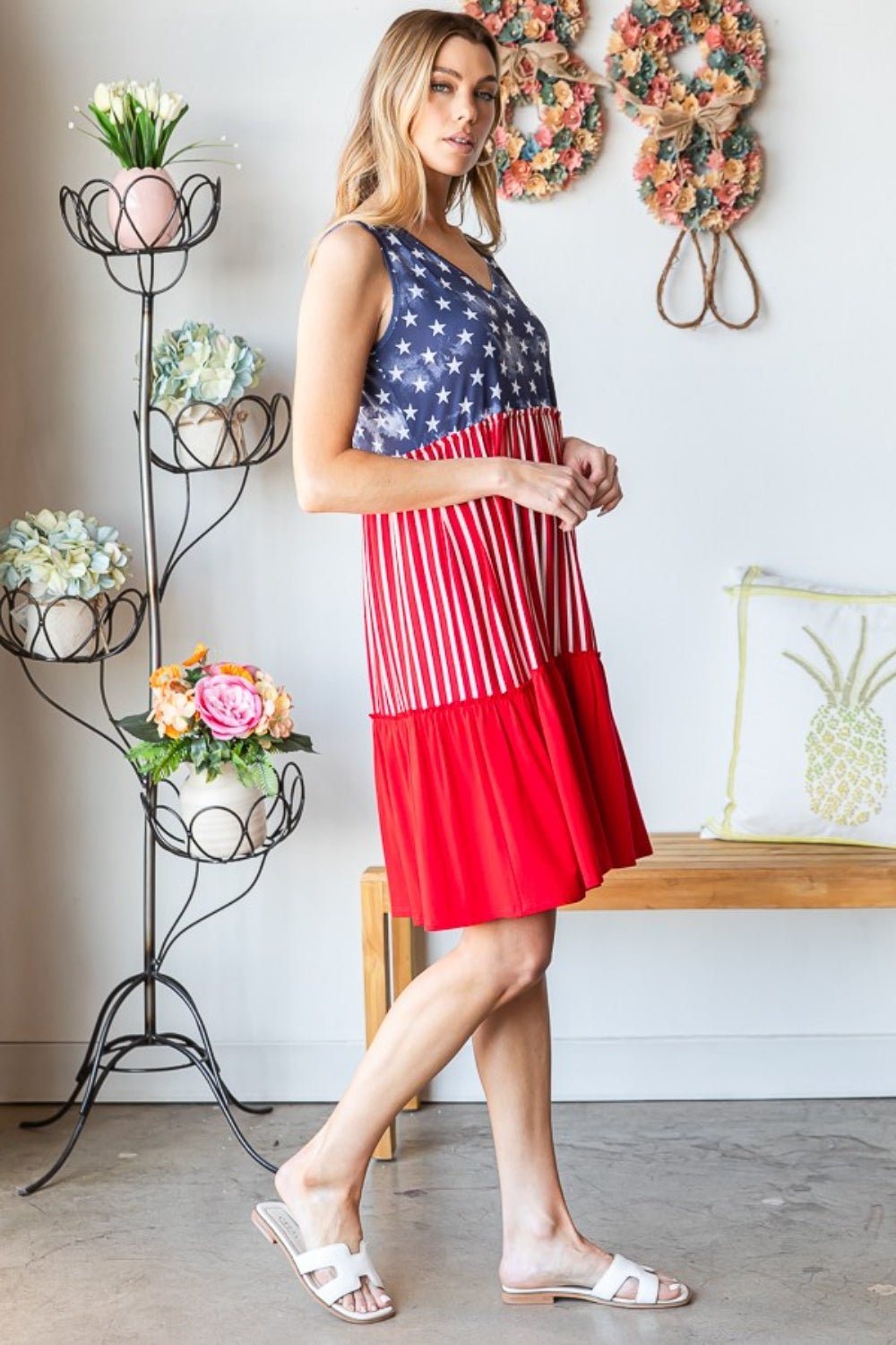 Heimish Full Size US Flag Theme Contrast Tank Dress | American Dress - Mighty Lifestyle