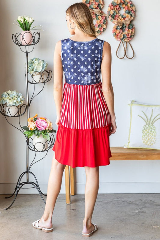 Heimish Full Size US Flag Theme Contrast Tank Dress | American Dress - Mighty Lifestyle
