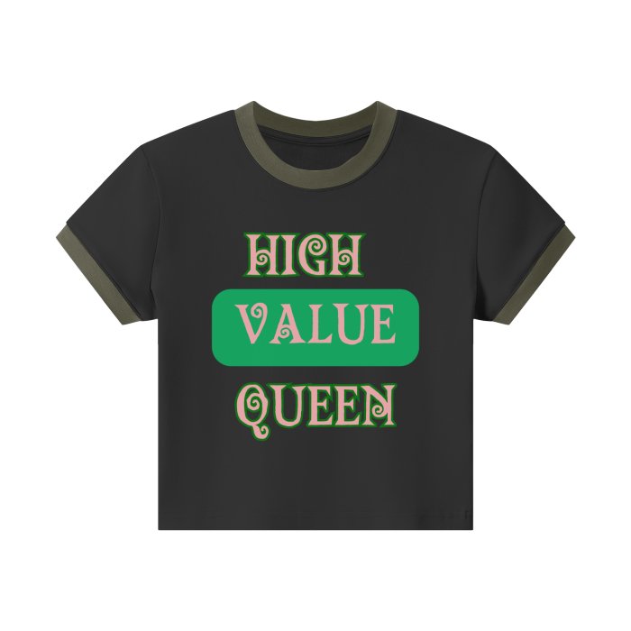 High Value Queen HBCU Culture (Black)Streetwear Summer Women's Vintage Color - Block Fitted Cropped Tee | AKA colors - Mighty Lifestyle