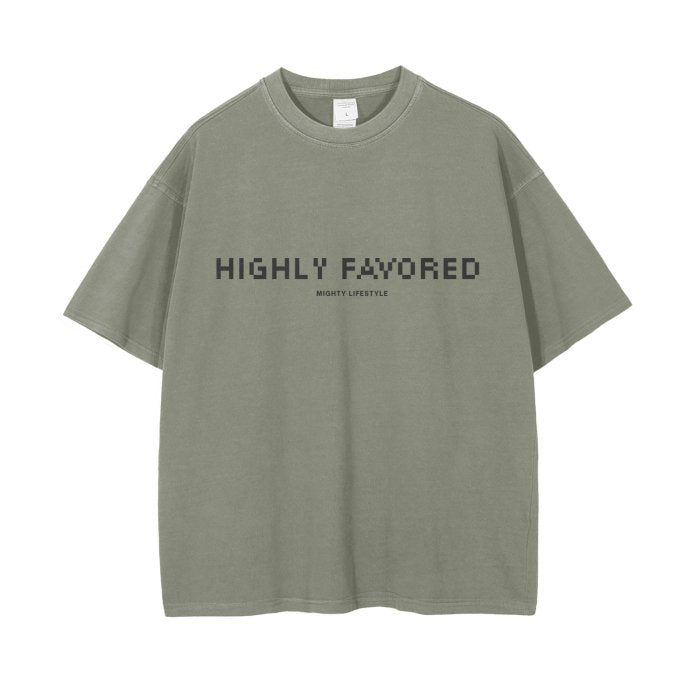 Highly Favored Shirt | Statement Shirt |Vintage Wash Drop Shoulder T-Shirt - Mighty Lifestyle
