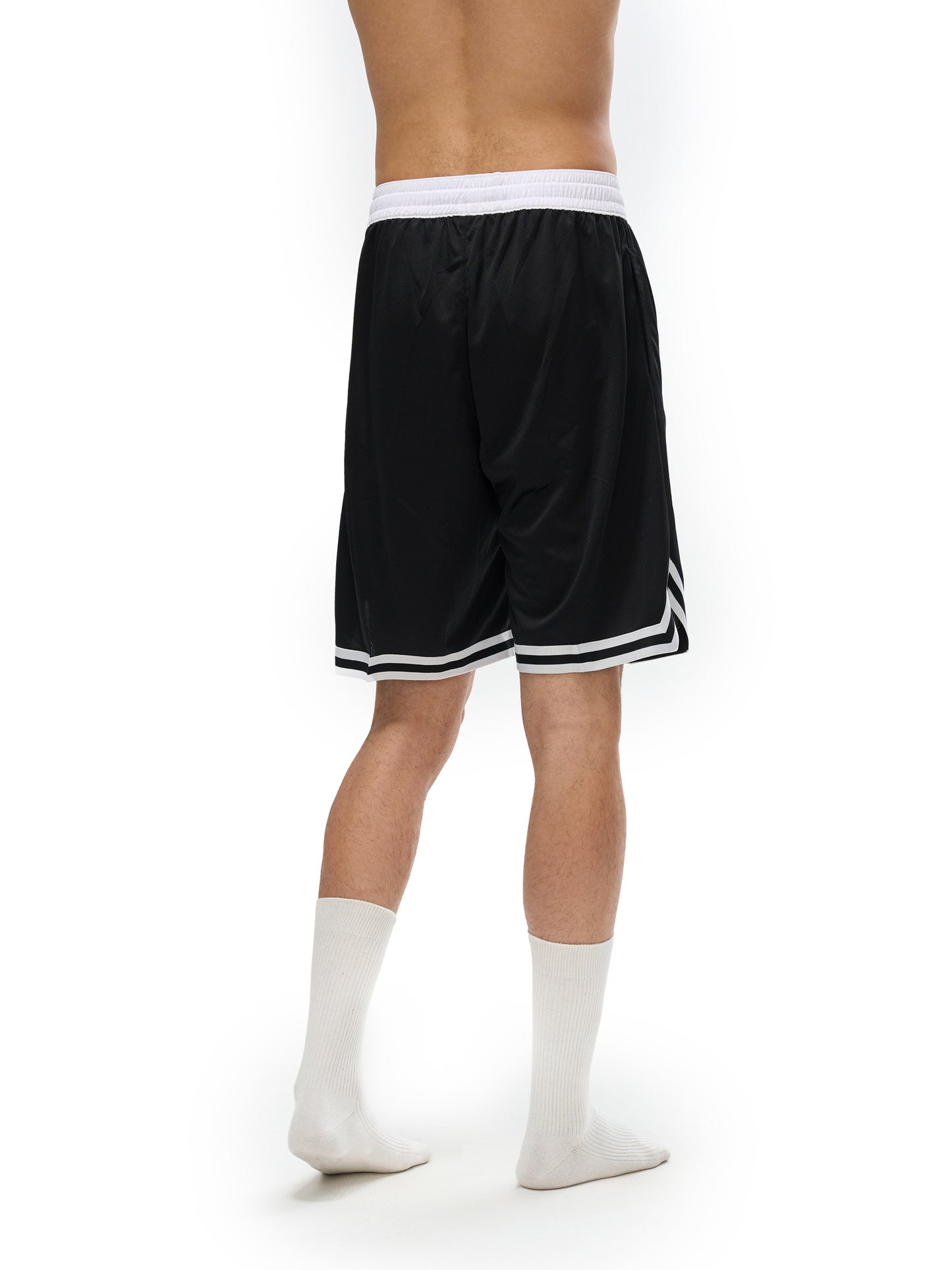 Less Talk More Action Classic Stripe Trim Basketball Shorts, Less talk more action shorts, motivational basketball shorts, stripe trim basketball shorts, mens basketball shorts, black basketball shorts, gym shorts men, workout shorts men, breathable sport