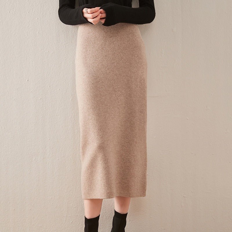 Jacques Jean Coutre High Waisted Knitted Skirt pure wool knitted one - step skir cashmere mid length skirt - Mighty Lifestyle