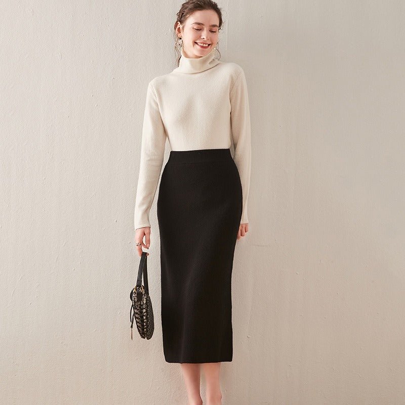 Jacques Jean Coutre High Waisted Knitted Skirt pure wool knitted one - step skir cashmere mid length skirt - Mighty Lifestyle