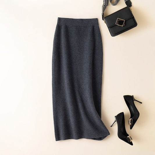 Jacques Jean Coutre High Waisted Knitted Skirt pure wool knitted one - step skir cashmere mid length skirt - Mighty Lifestyle