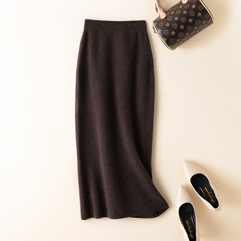 Jacques Jean Coutre High Waisted Knitted Skirt pure wool knitted one - step skir cashmere mid length skirt - Mighty Lifestyle
