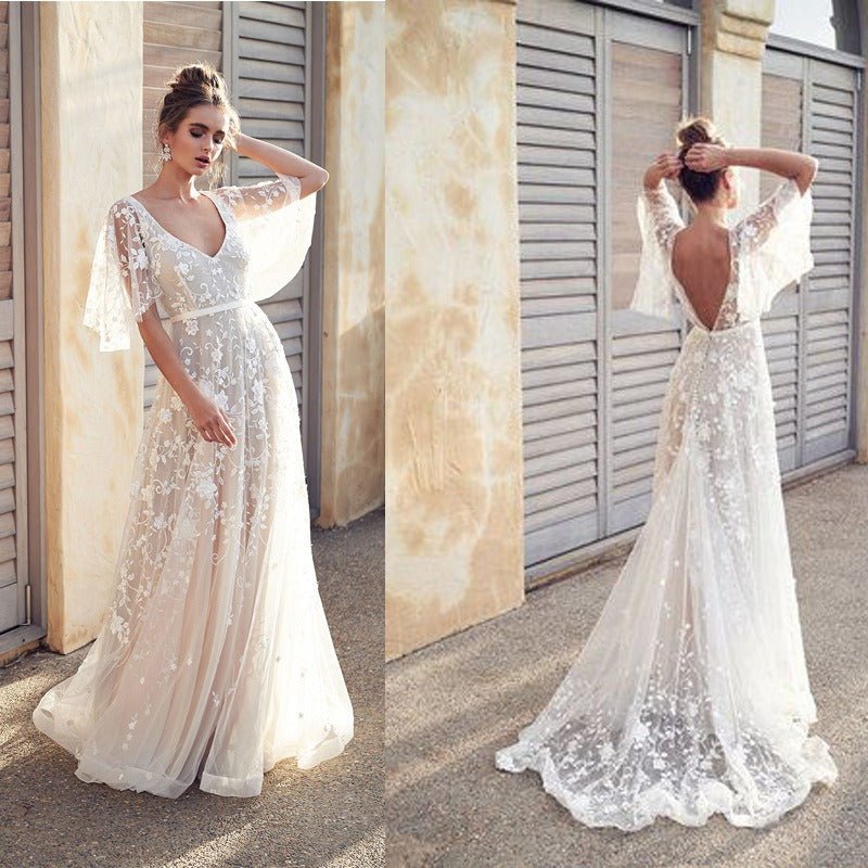 Lauren Elegance | Elegant and sexy lace V - neck backless dress Prom Dress Homecoming Dress - Mighty Lifestyle