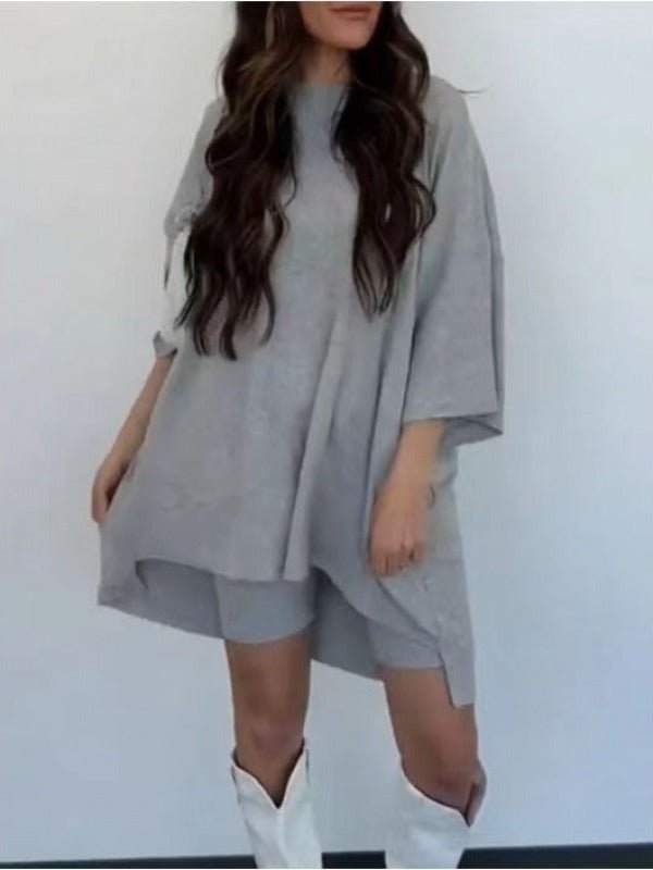 Leonora Women Casual Elegant Shorts Set | Fashionable solid color loose T-shirt tight shorts two - piece set for women - Mighty Lifestyle