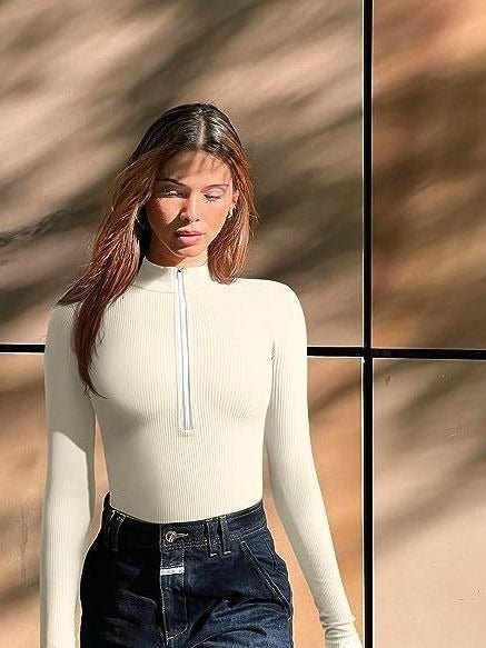 Lolita II | Long Sleeve Bodysuit Sexy Ribbed Bodysuit Front Zip Long Sleeve Top Bodysuit - Mighty Lifestyle