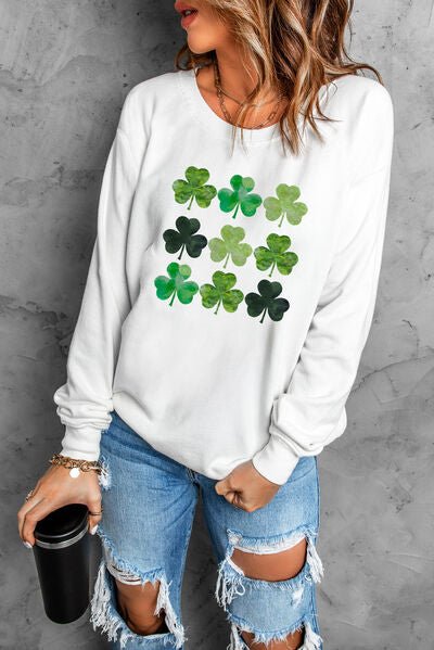 Lucky Clover Round Neck Dropped Shoulder Sweatshirt - Mighty Lifestyle