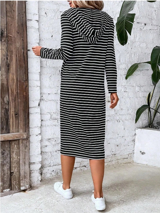 Lucy Lu Casual Sporty Striped Zip Front Hooded Dress - Mighty Lifestyle