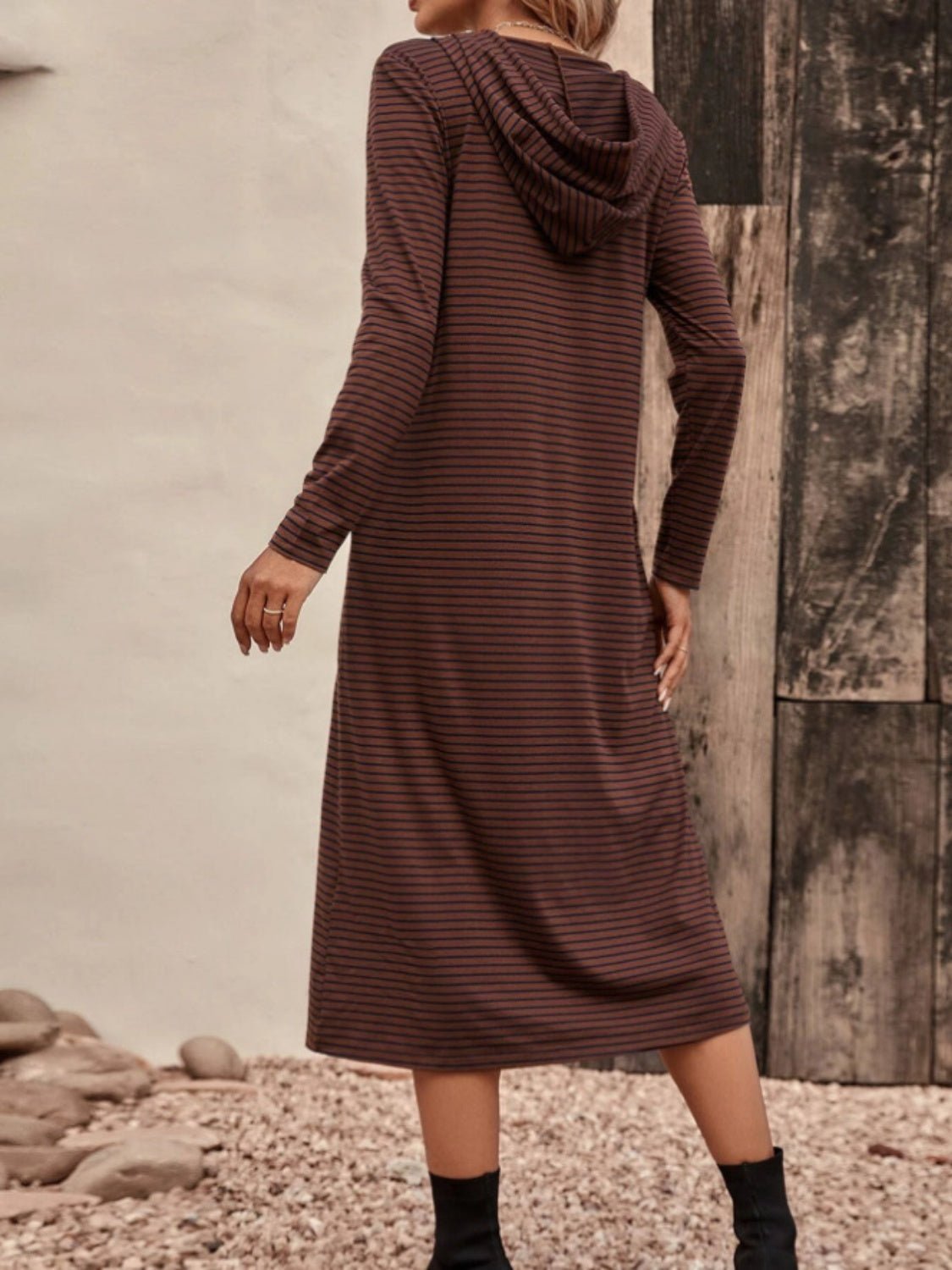 Lucy Lu Casual Sporty Striped Zip Front Hooded Dress - Mighty Lifestyle