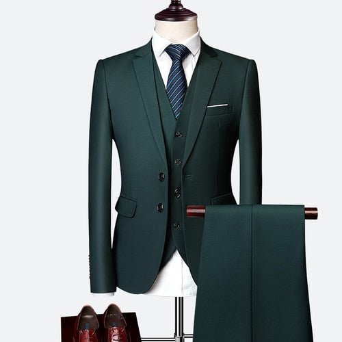 Malcolm Suit | Wedding Prom Suit | Green Slim Fit Tuxedo Men Formal Business Work Wear Suits 3Pcs Set (Jacket+Pants+Vest) - Mighty Lifestyle