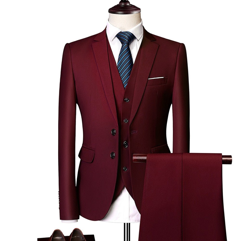Malcolm Suit | Wedding Prom Suit | Green Slim Fit Tuxedo Men Formal Business Work Wear Suits 3Pcs Set (Jacket+Pants+Vest) - Mighty Lifestyle